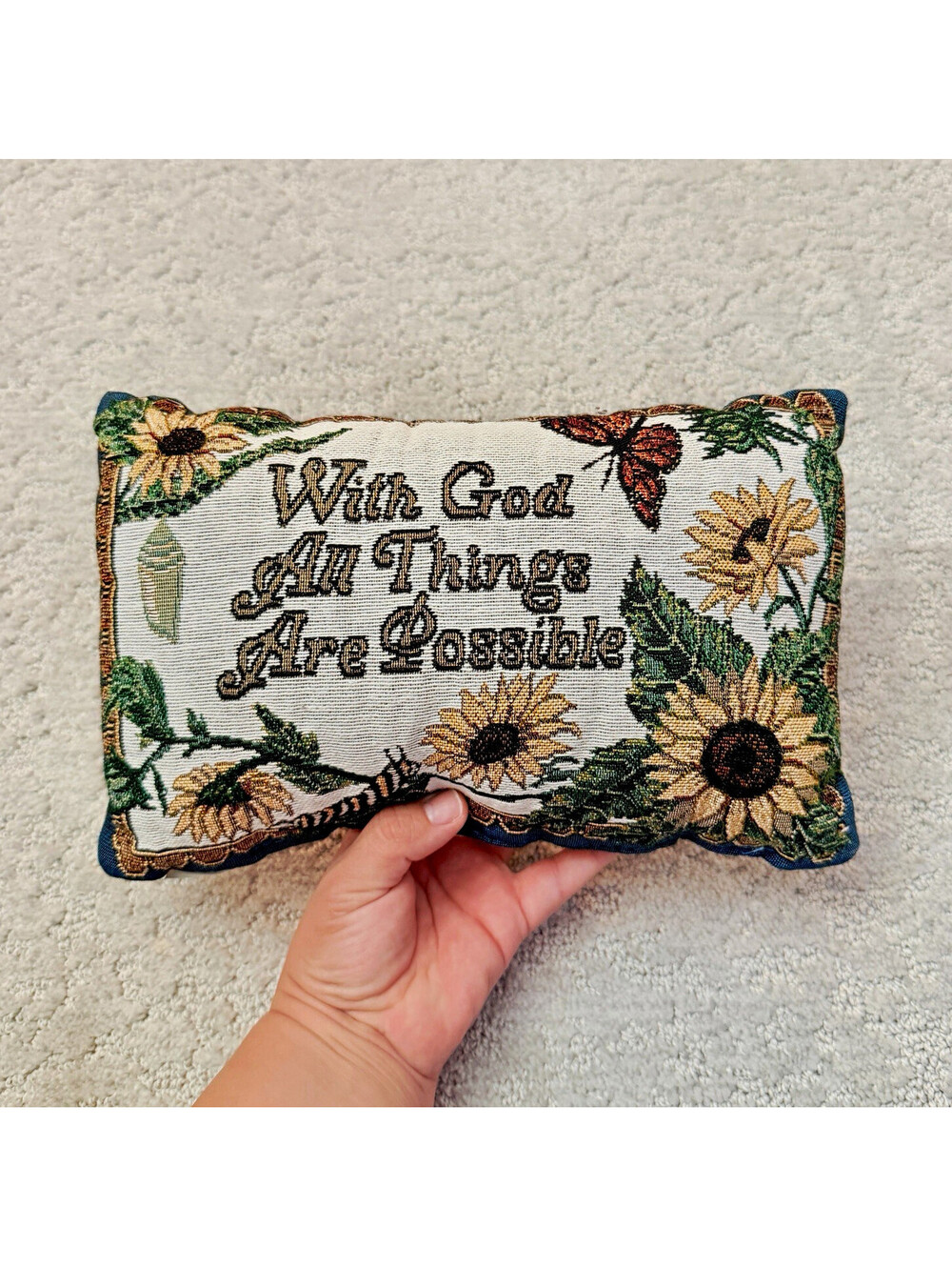 With God All Things Are Possible Floral Tapestry Rectangular Lumbar Pillow